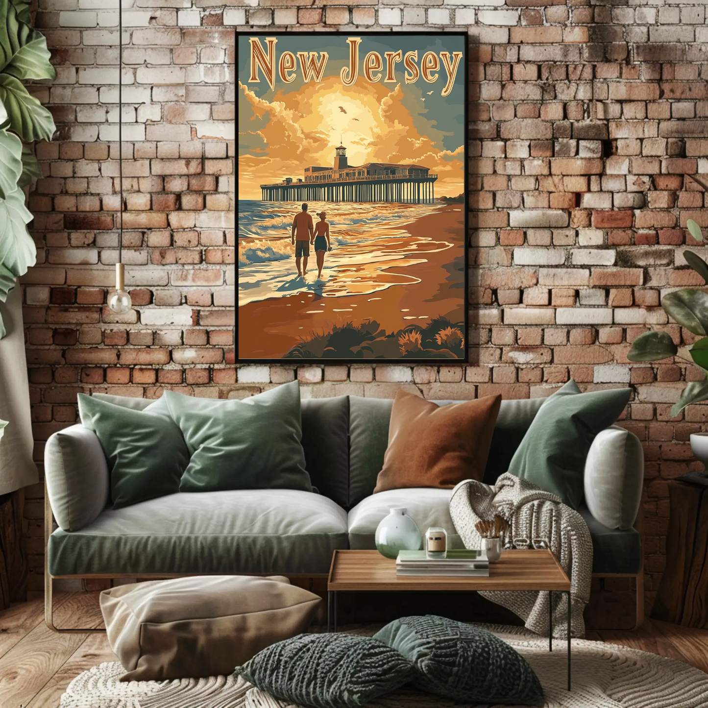 New Jersey Vintage Poster - Sunset at the Pier