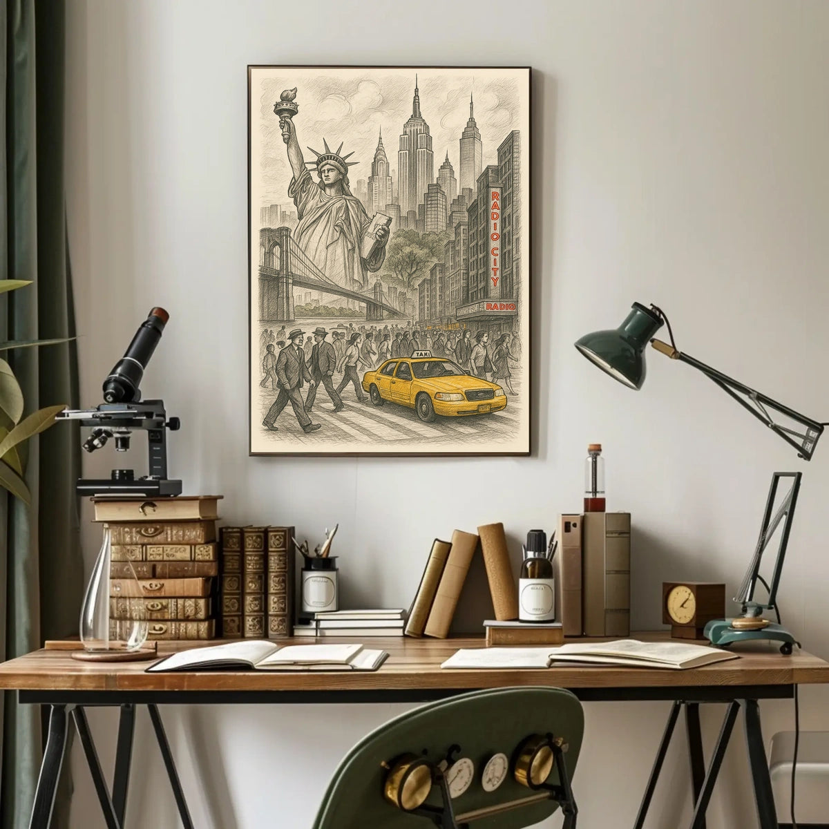 New York City Iconic Landmarks Poster Vintage Wall Art