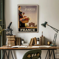 Vintage Paris Flower Girl Romance Travel Poster