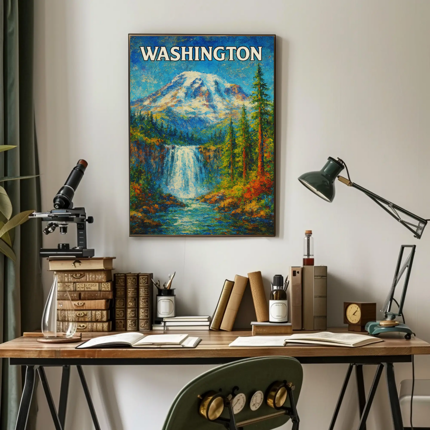 Washington Evergreen State Seattle Mount Rainier Travel Poster