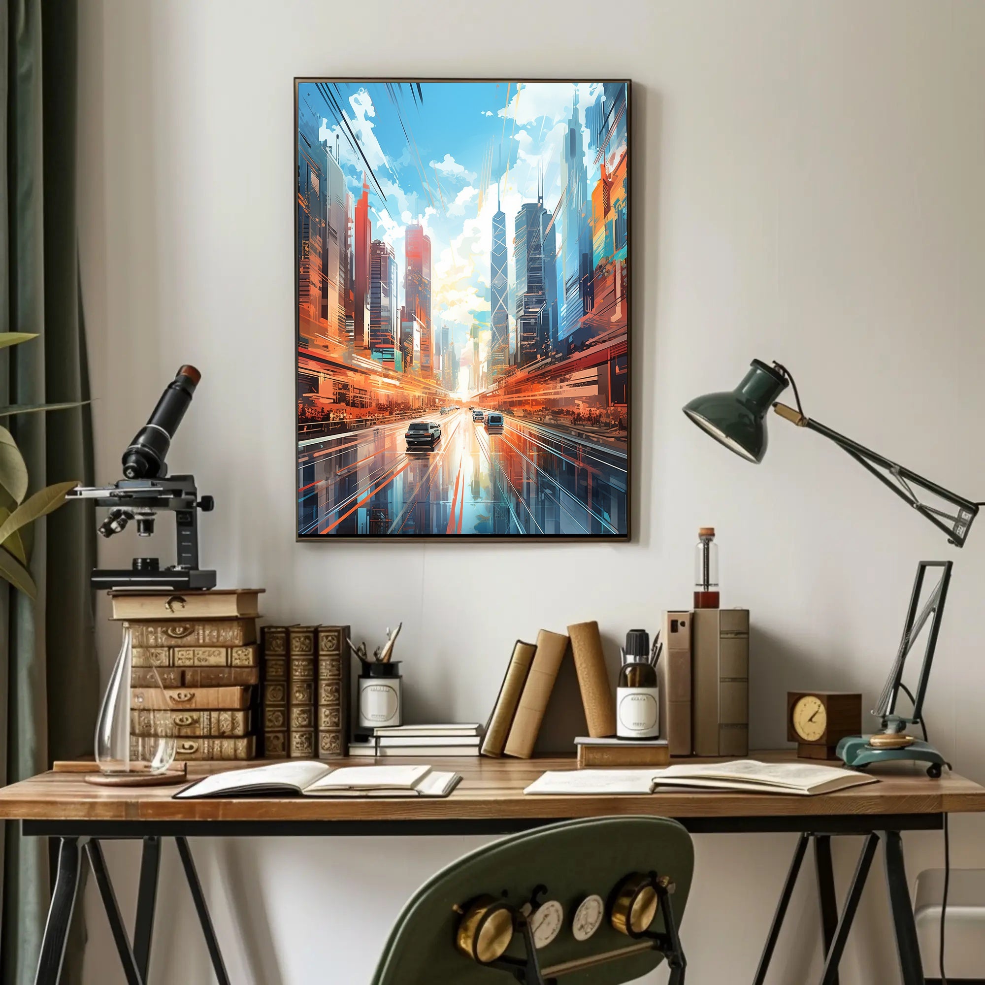 Futuristic Cityscape with Dynamic Lines Sci-Fi Poster