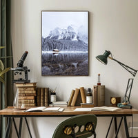 Serene Winter Mountain Cabin Landscape Poster