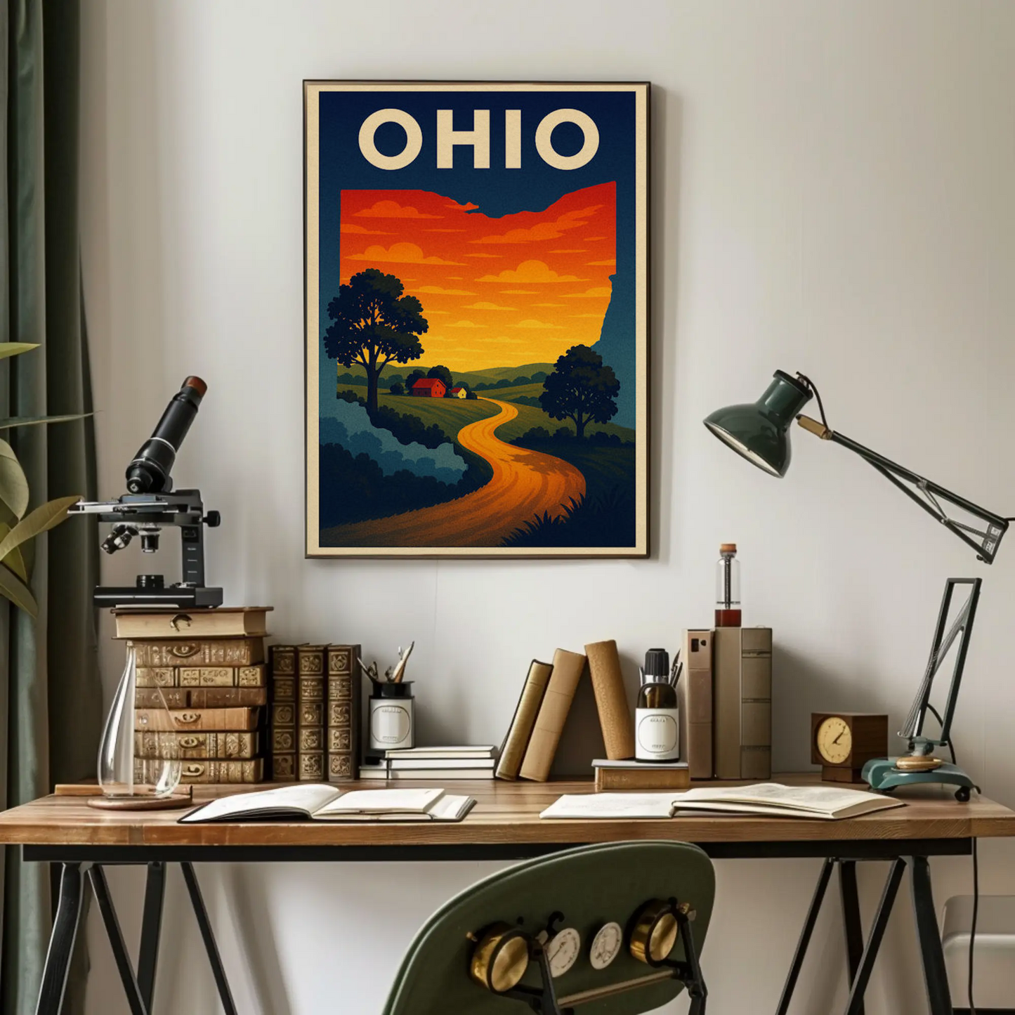 Ohio Country Road Sunset Horizon Travel Poster
