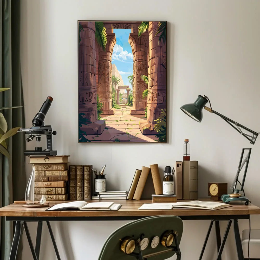 Ancient Egyptian Temple Scene Vibrant Digital Art Poster