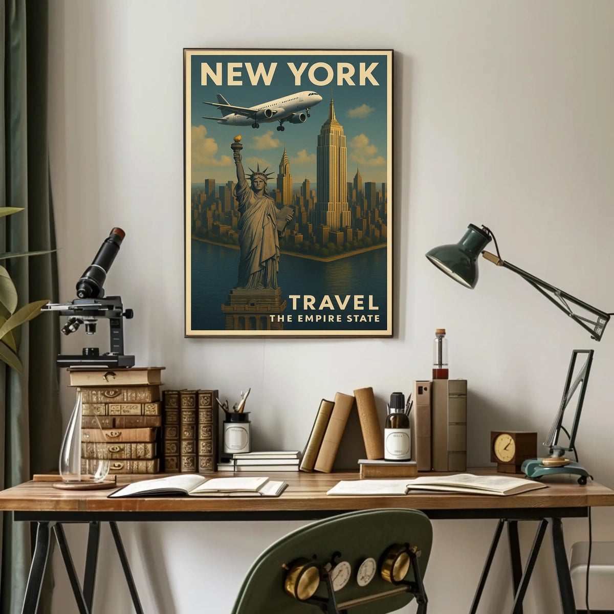 New York City Skyline Poster Vintage Travel Wall Art