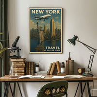 New York City Skyline Poster Vintage Travel Wall Art