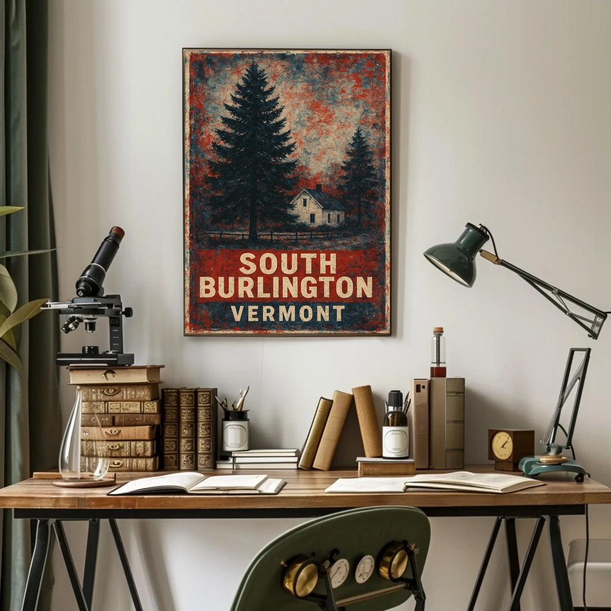 Cozy Vintage Vermont Rustic Folk Art Poster