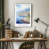 Montenegro Coastal Village Watercolor Travel Poster PosterGoat