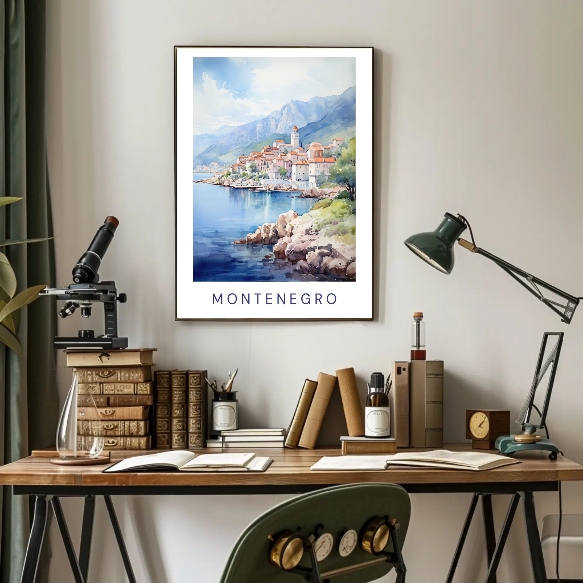 Montenegro Coastal Village Watercolor Travel Poster PosterGoat