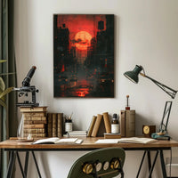 Striking Urban Dusk Cityscape with Cyberpunk Vibes Poster PosterGoat