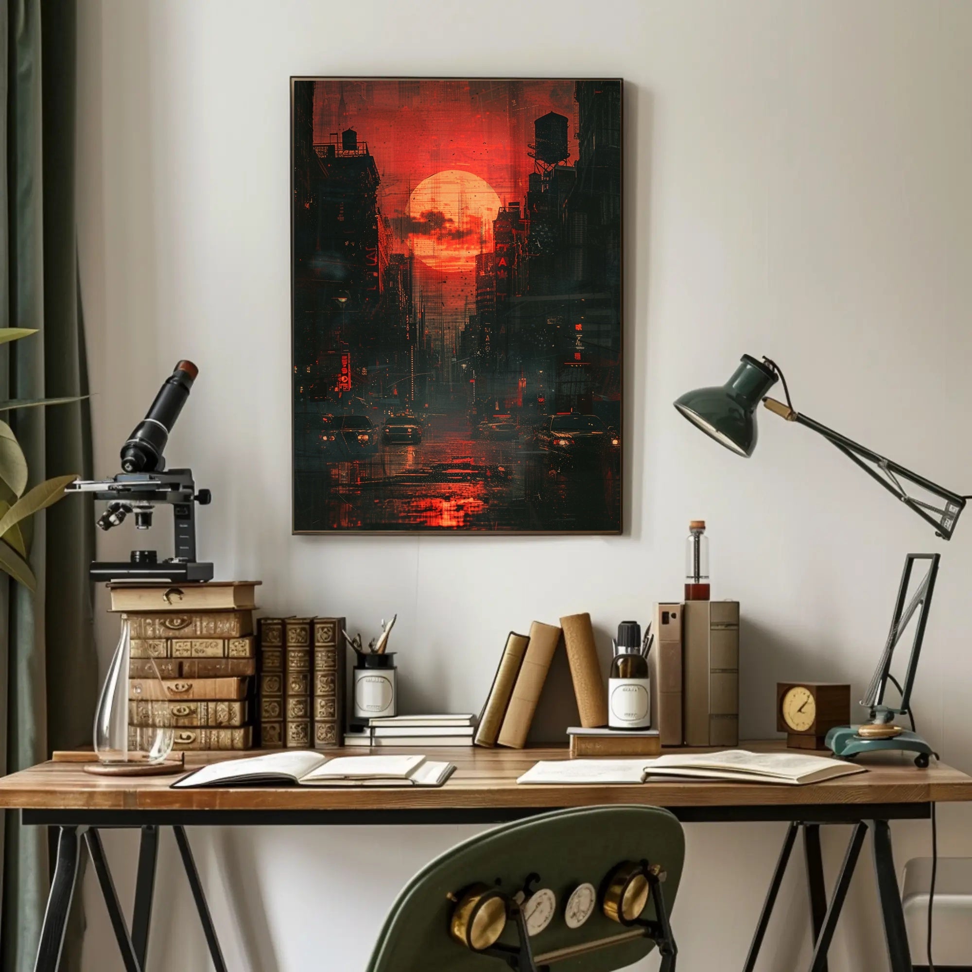 Striking Urban Dusk Cityscape with Cyberpunk Vibes Poster PosterGoat