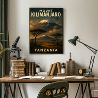 Kilimanjaro Majestic Vintage Travel Painterly Watercolor Nostalgic African Landscape Poster