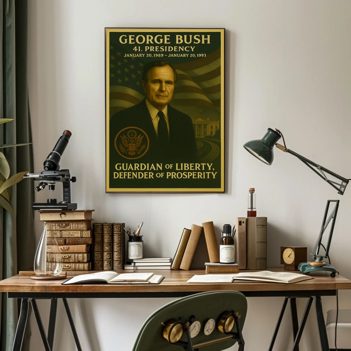George Bush American Flag Historical or Presidential Poster