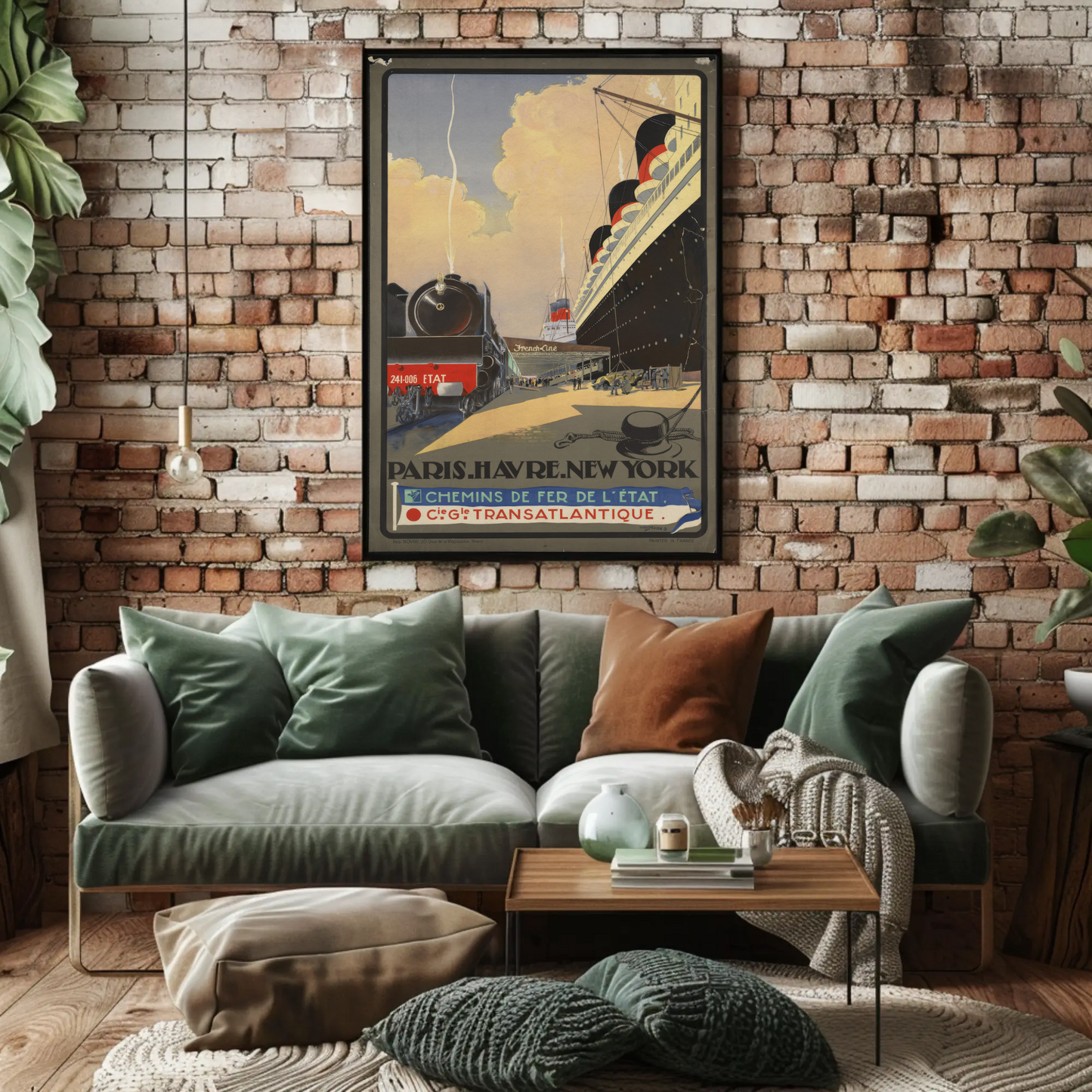 Paris To New York Vintage Travel Poster Railway Ocean