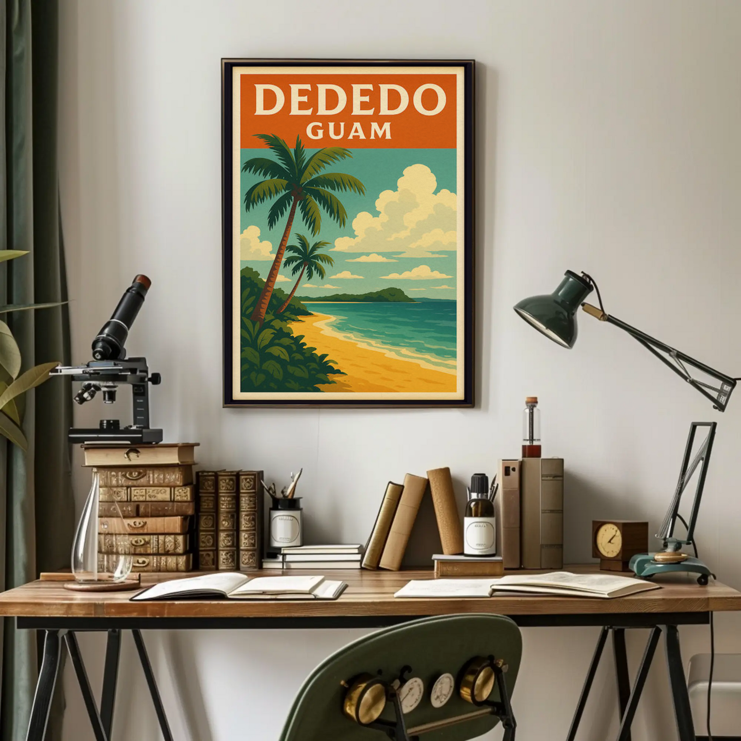 Dededo Guam Beach Palms Coastal Horizon Travel Poster
