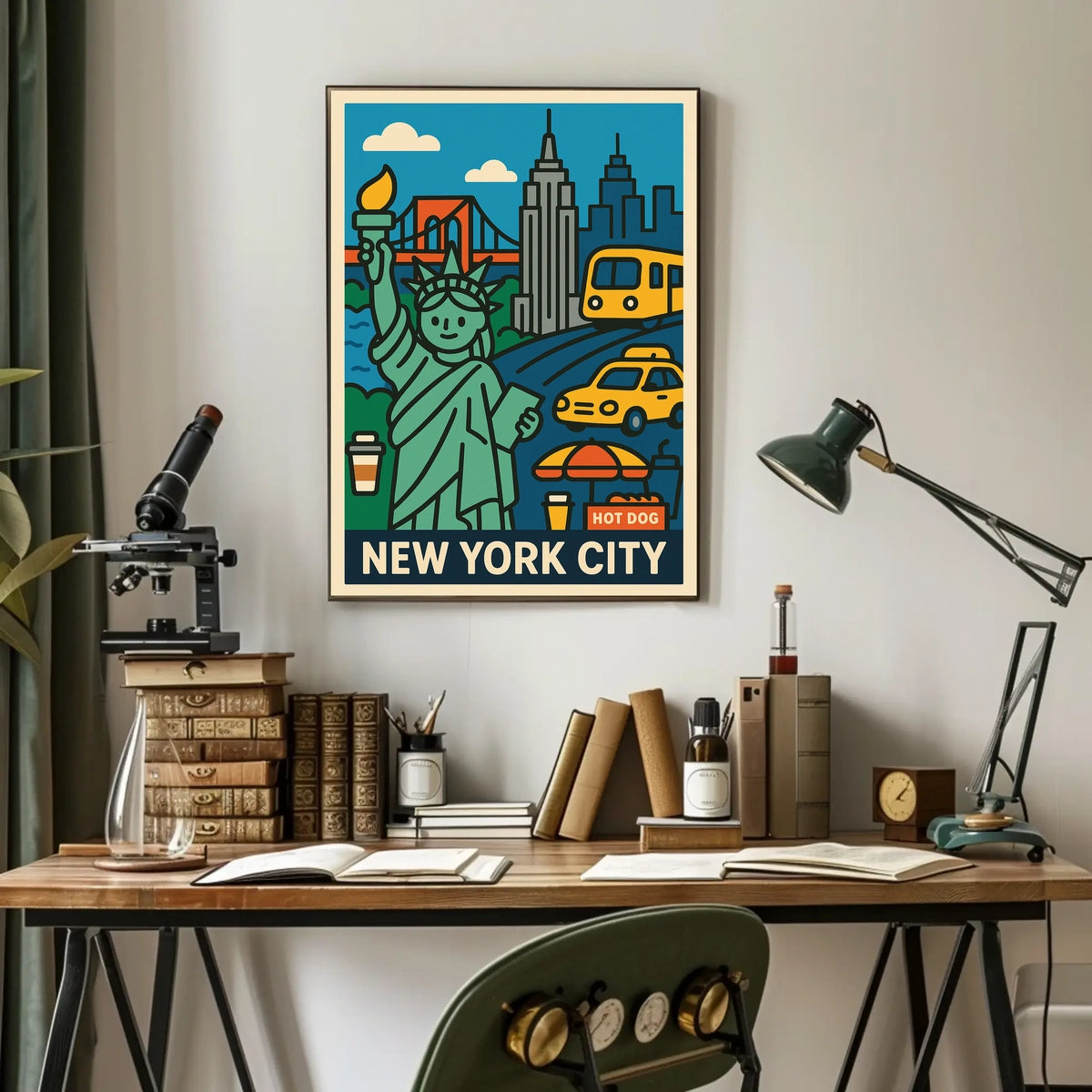 New York City Poster Vintage Cityscape Skyline Wall Art