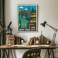 New York City Poster Vintage Cityscape Skyline Wall Art