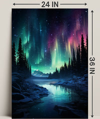 Aurora Borealis Over A Winter Landscape Poster