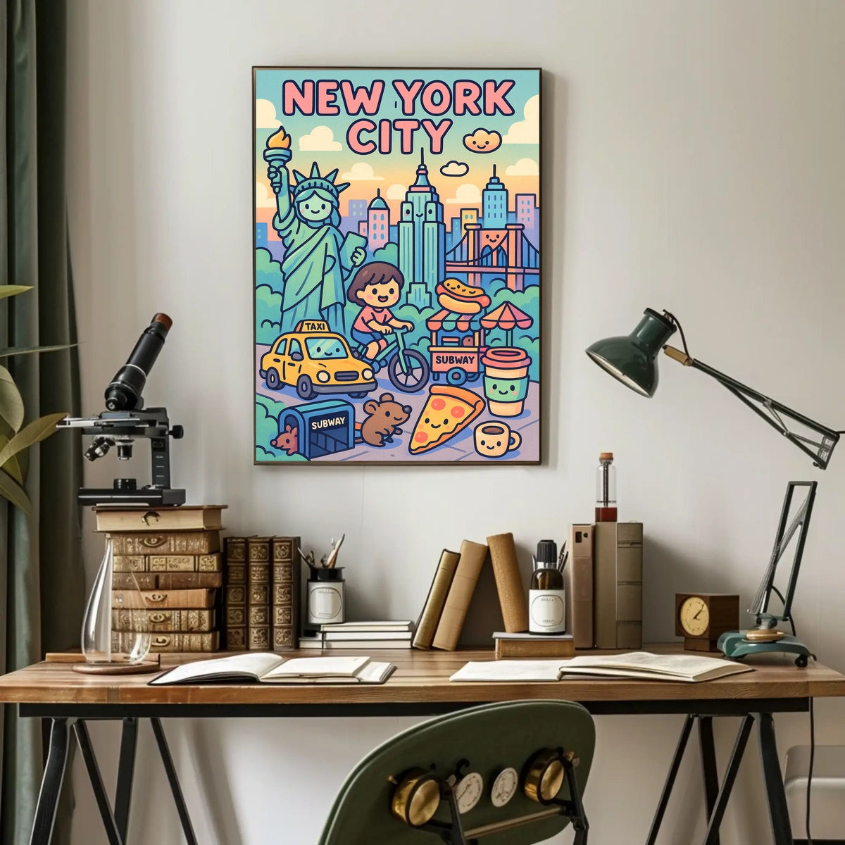 New York City Whimsical Cartoon Poster Modern Wall Art