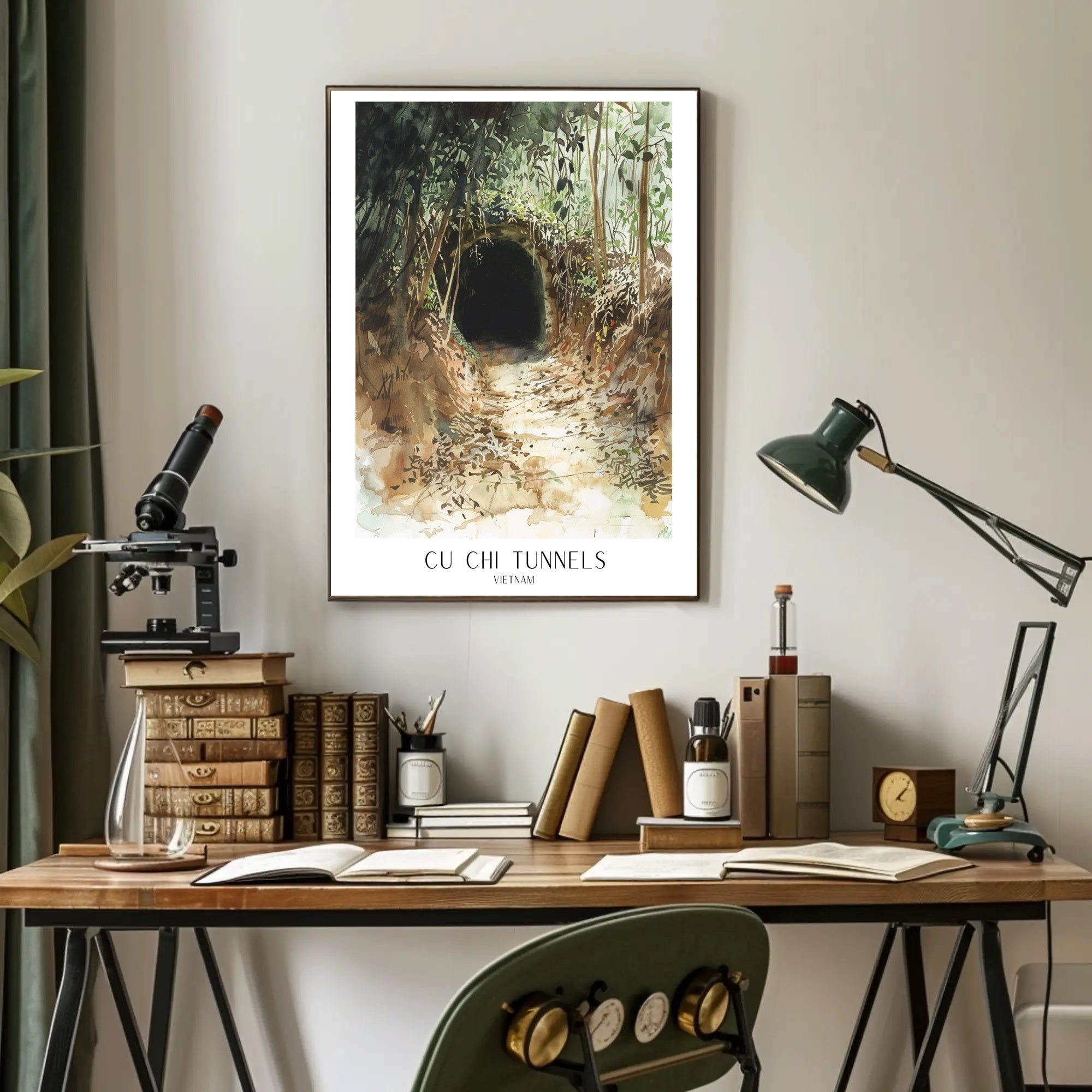 Cu Chi Tunnels Watercolor Travel Poster PosterGoat