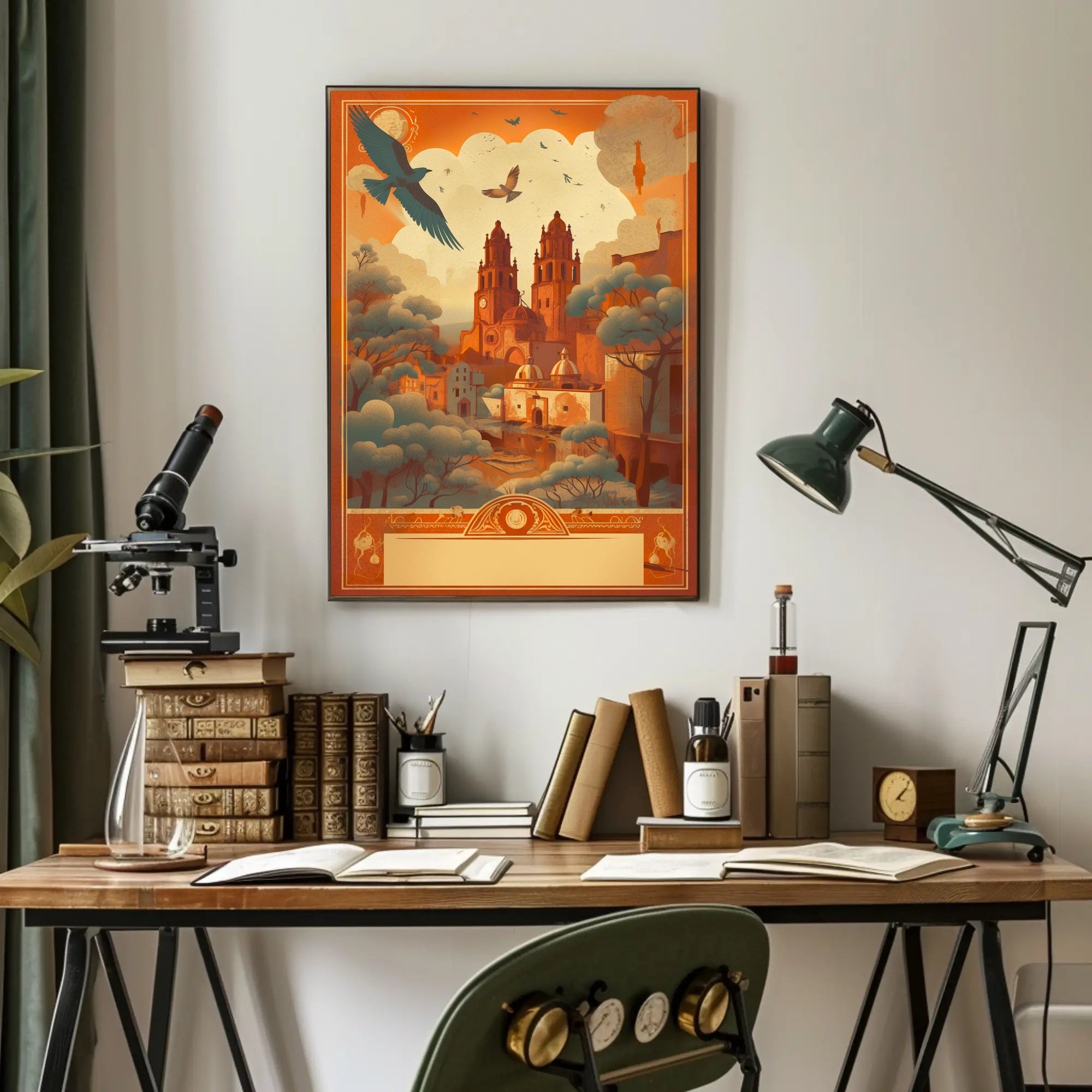 Dreamy Cityscape with Birds Poster