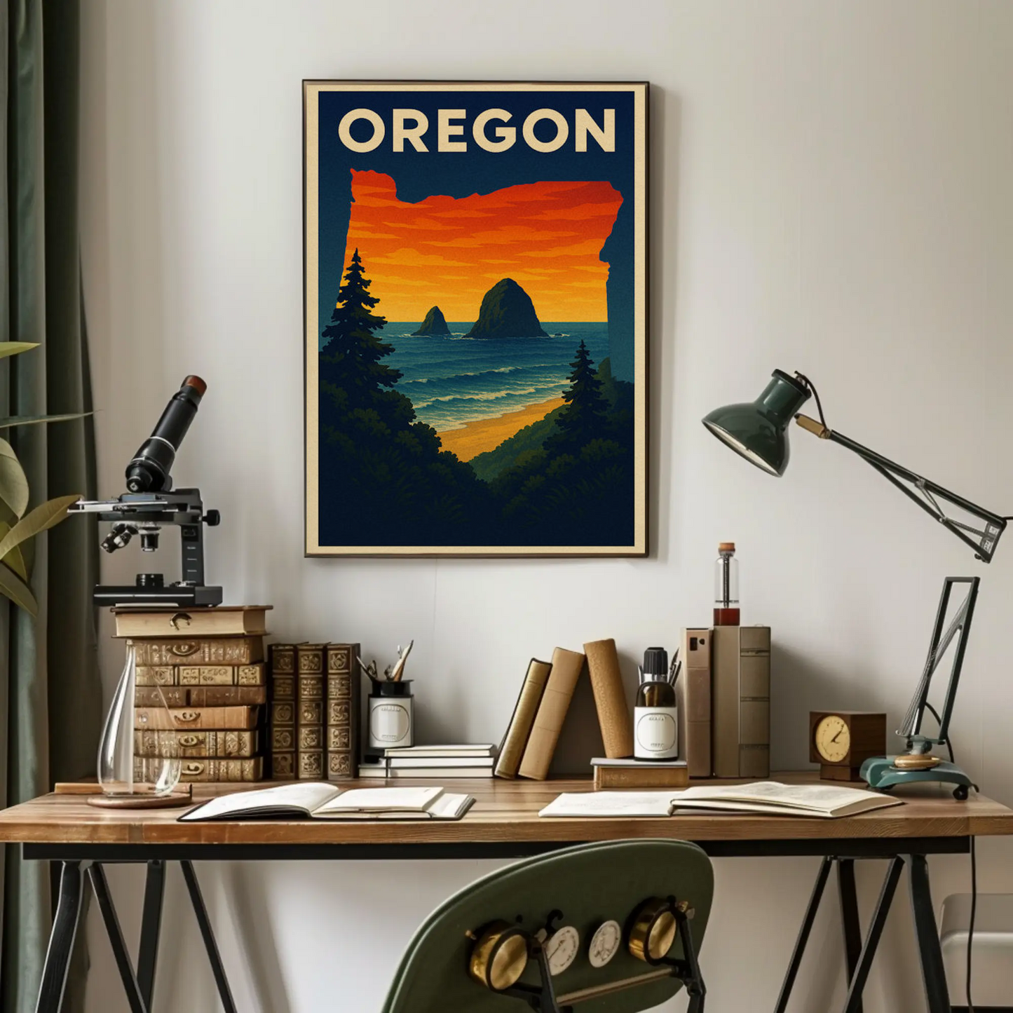 Oregon Coastal View Sunset Forest Travel Poster