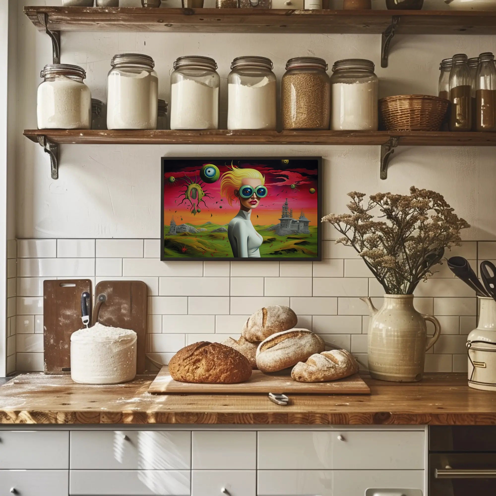 Futuristic Visionary Woman in Surreal Sci-Fi Poster