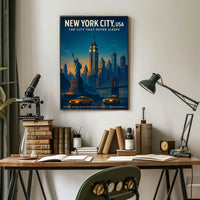 New York City Energy Urban Skyline Poster Vintage Wall Art