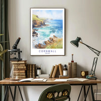 Cornwall Coastal Art: Serene Watercolor Travel Poster PosterGoat