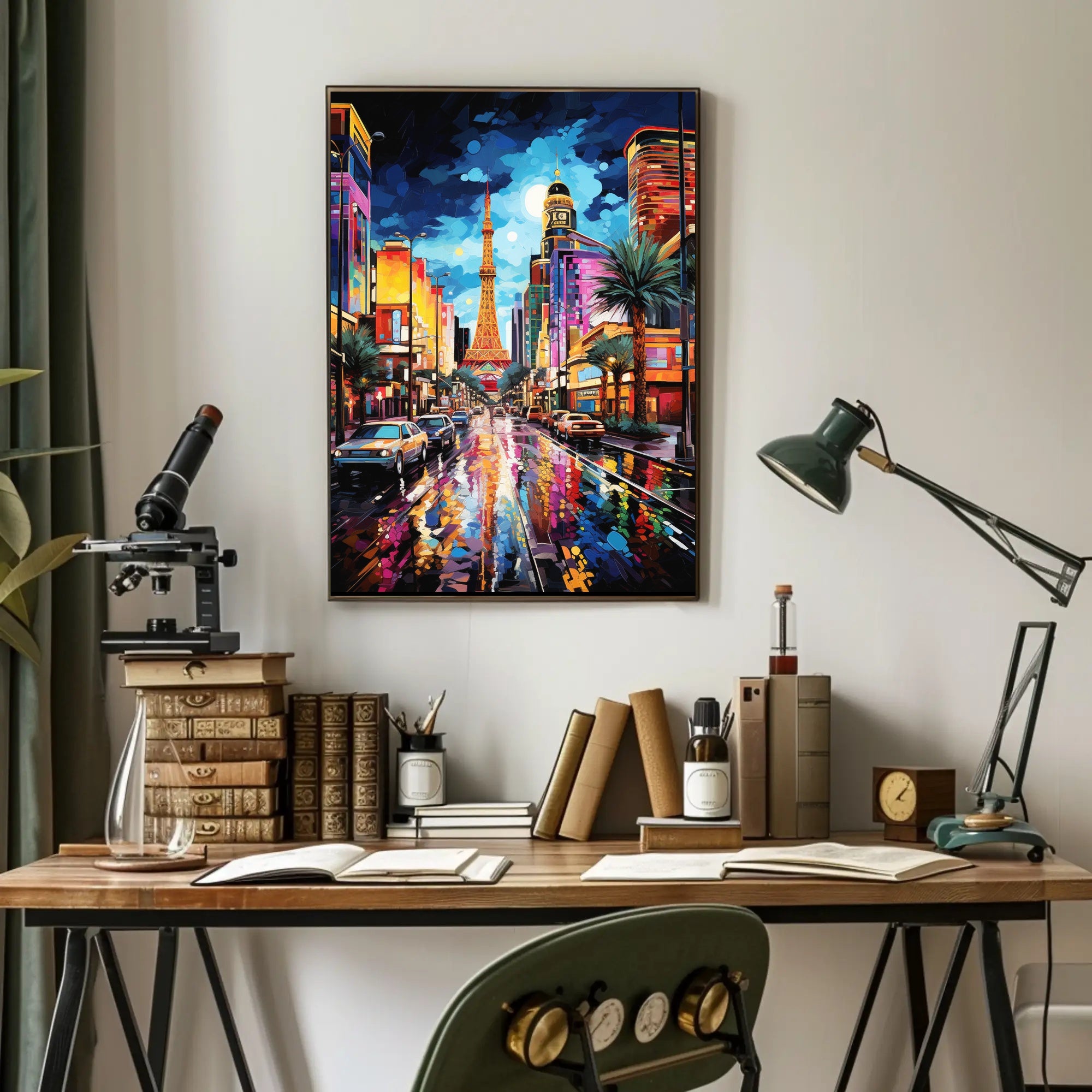 Vibrant Cityscape Nightlife Surreal Parisian Dream Artistic Poster