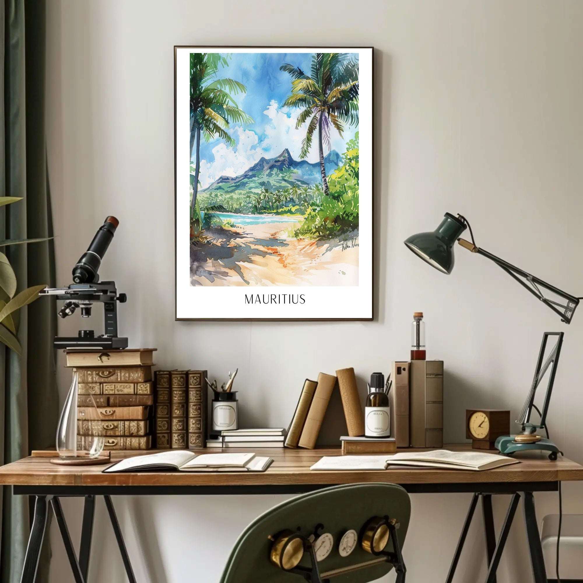 Mauritius Watercolor Landscape Travel Poster PosterGoat