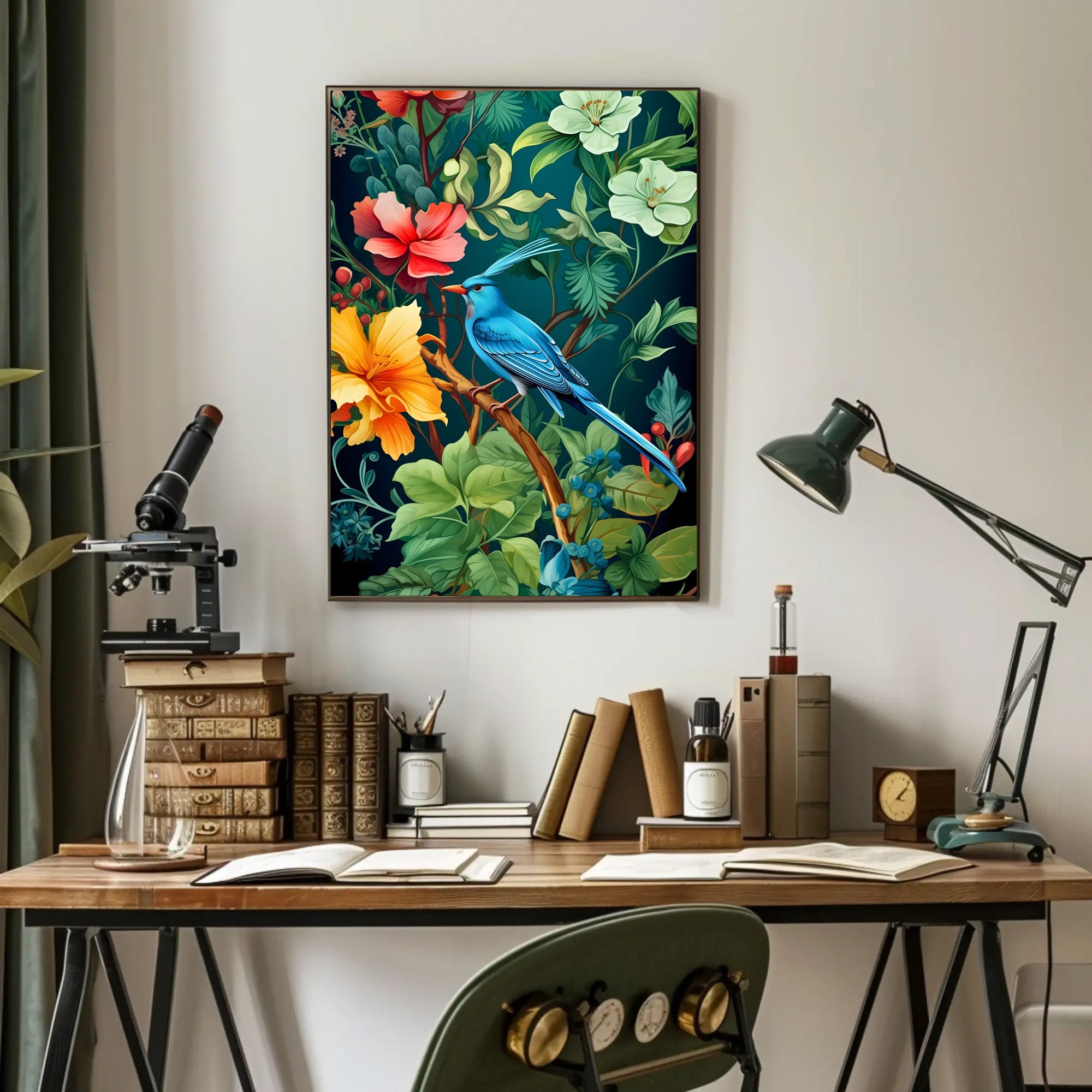 Tropical Bird and Flowers Vibrant Art Animal Poster