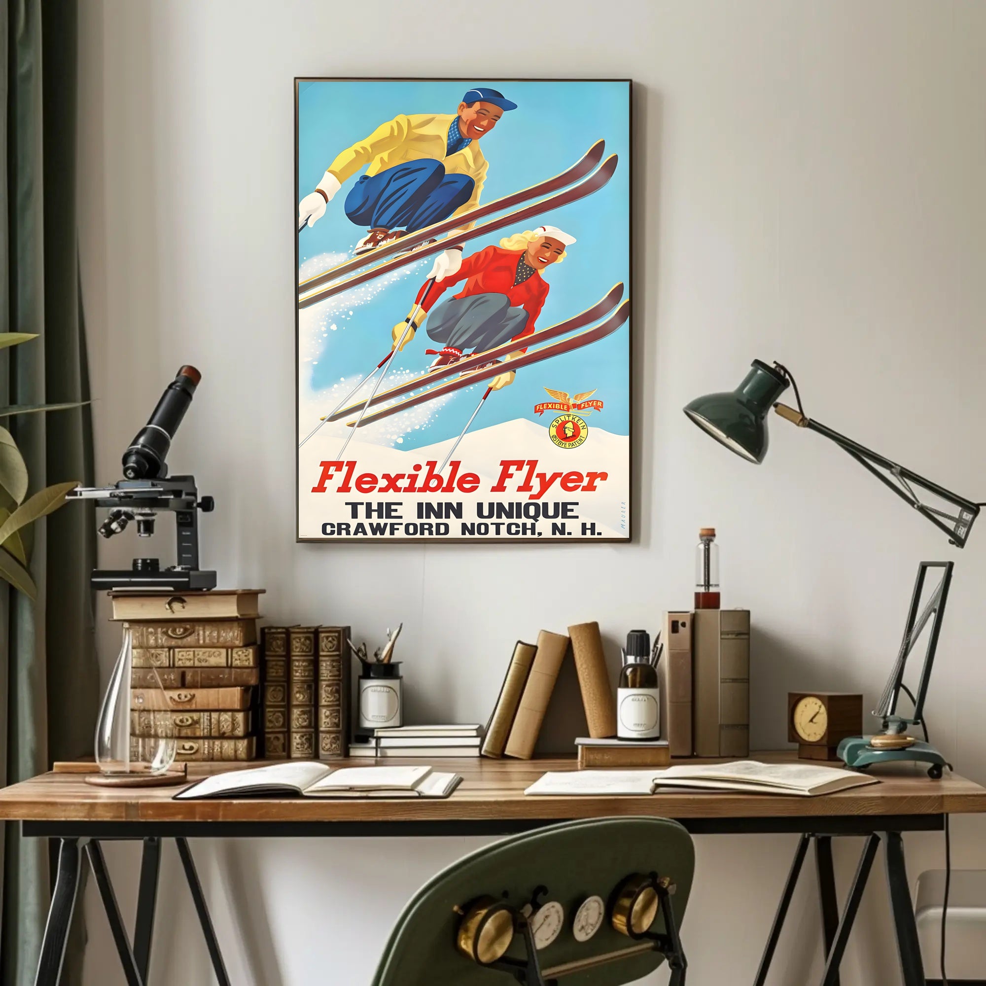 Flexible Flyer Skiing Poster PosterGoat