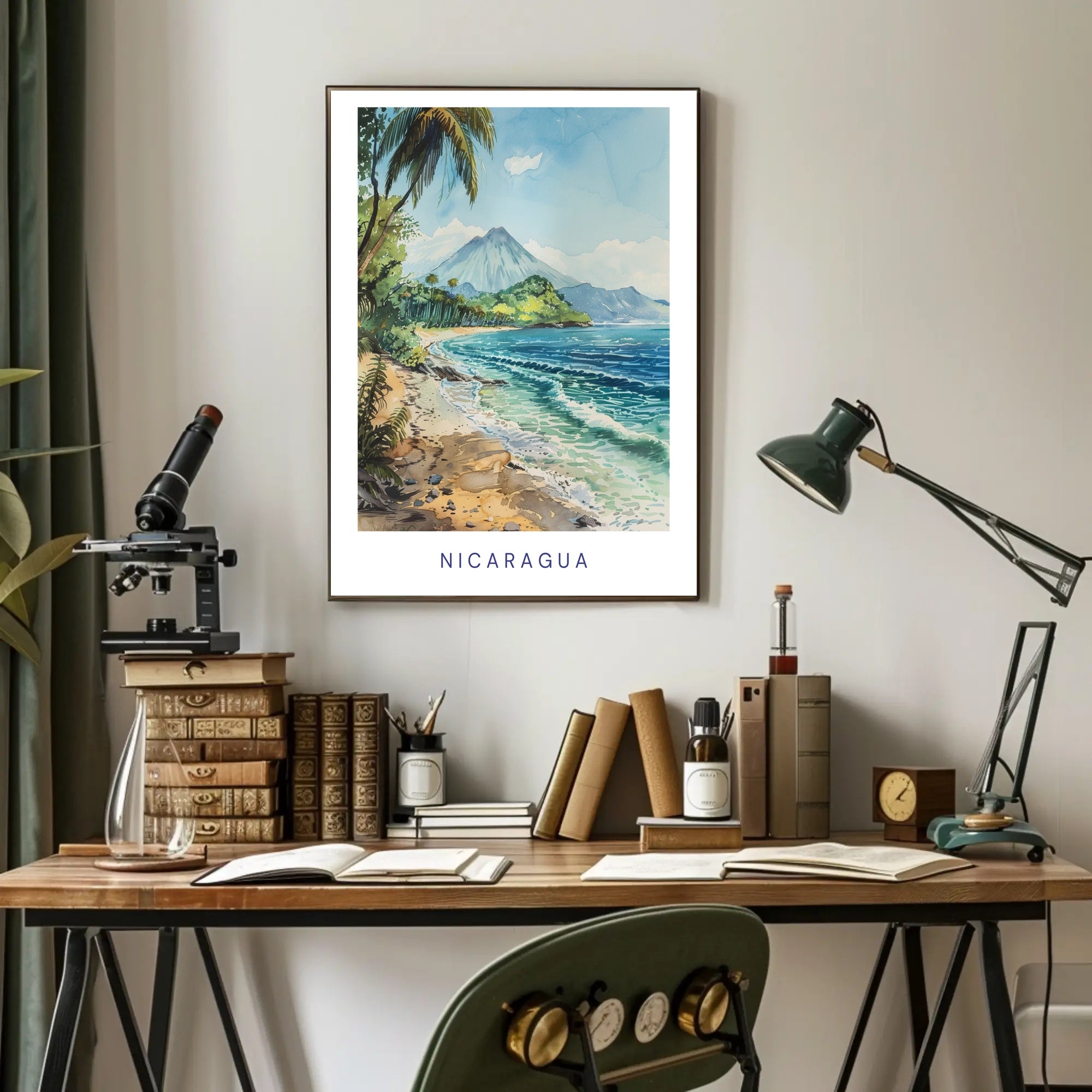 Nicaragua Coastal Paradise: Tropical Watercolor Travel Poster PosterGoat