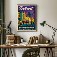 Motor City Magic Retro Urban Cityscape Poster
