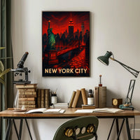 New York City Vibrant Landmarks Poster Modern Wall Art