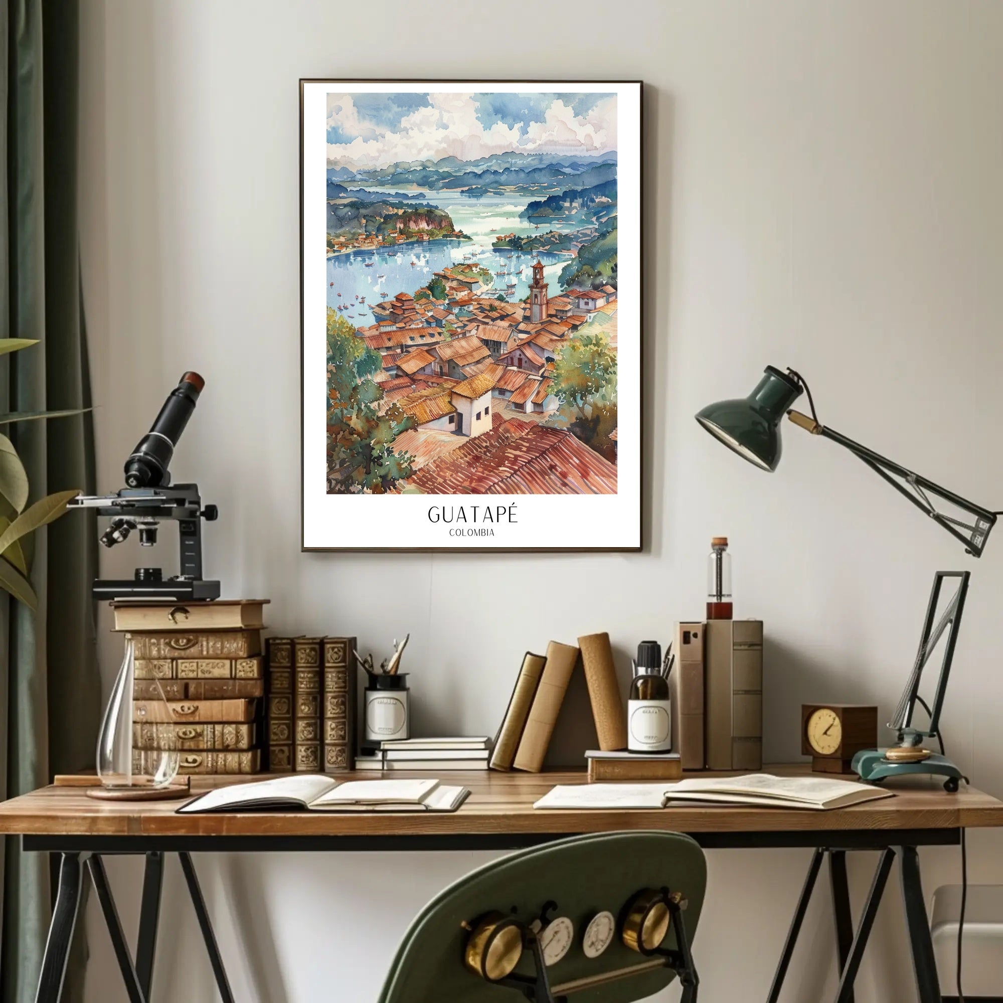 Guatapé Colombia Watercolor Scenic Travel Poster PosterGoat