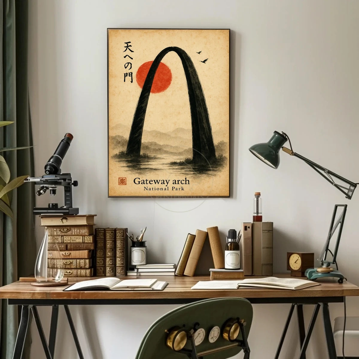 Gateway Arch Japanese-Inspired Sumi-e Artistic Poster