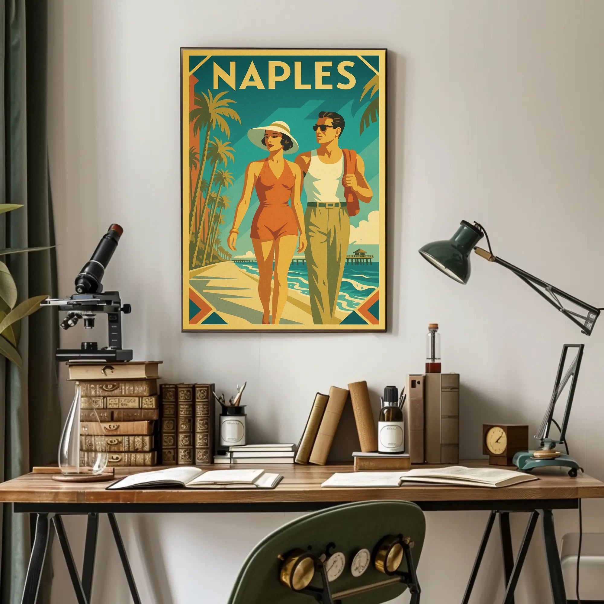 Naples Retro Beach Stroll Poster