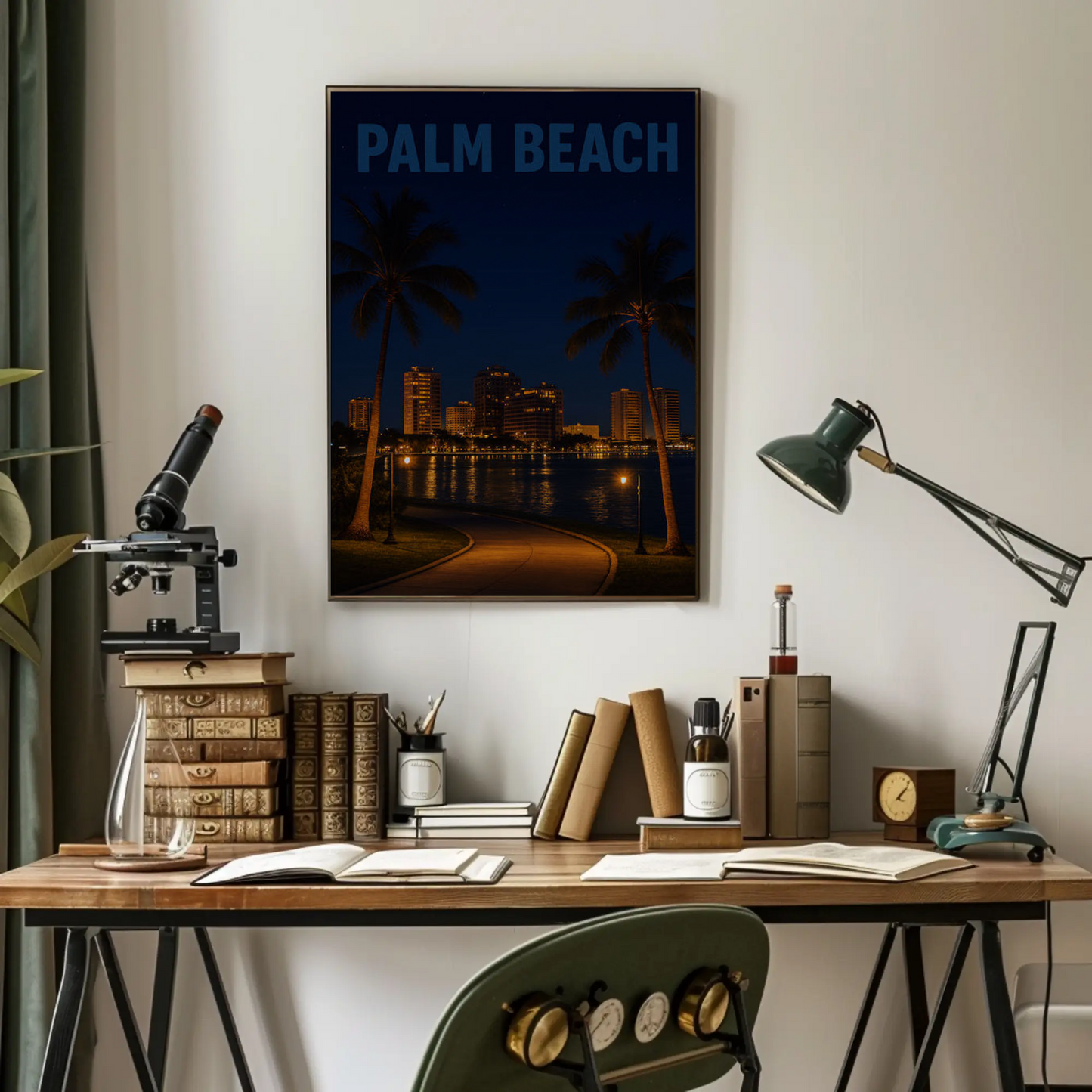 Palm Beach Florida Waterfront At Night Travel Poster