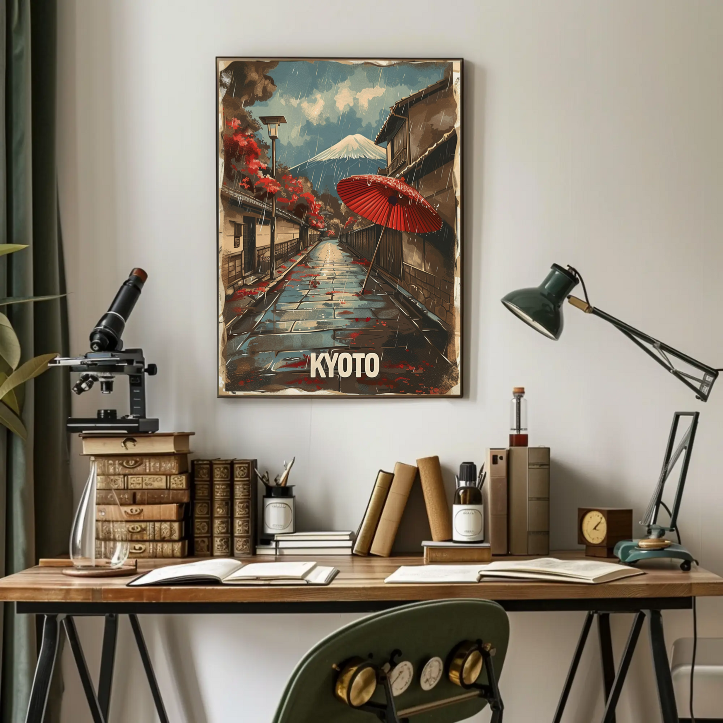 Kyoto Rainy Street Mount Fuji View Travel Poster