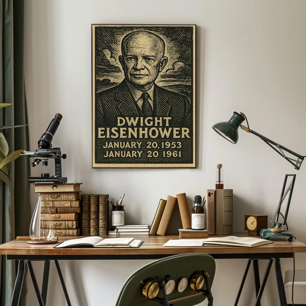 Dwight Eisenhower Vintage Linocut Portrait Poster