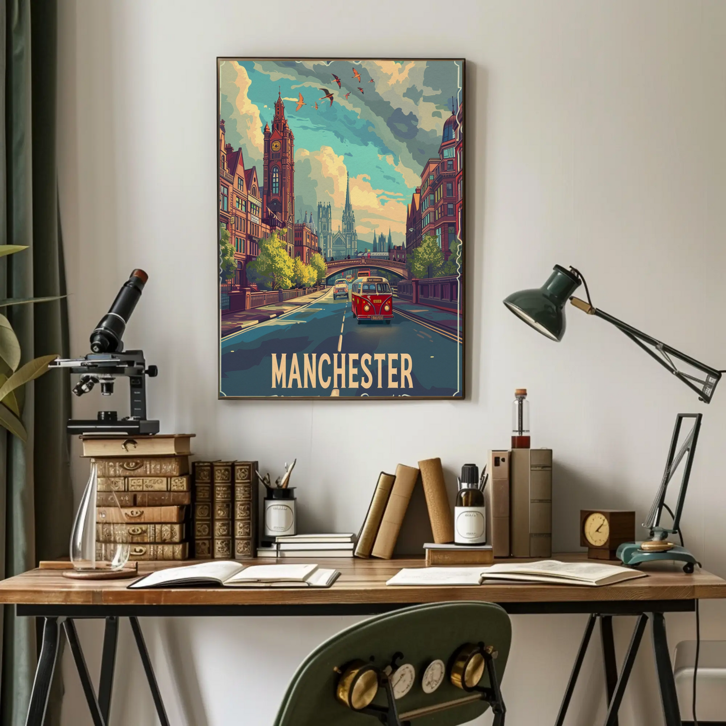 Manchester City Streetscape Travel Poster