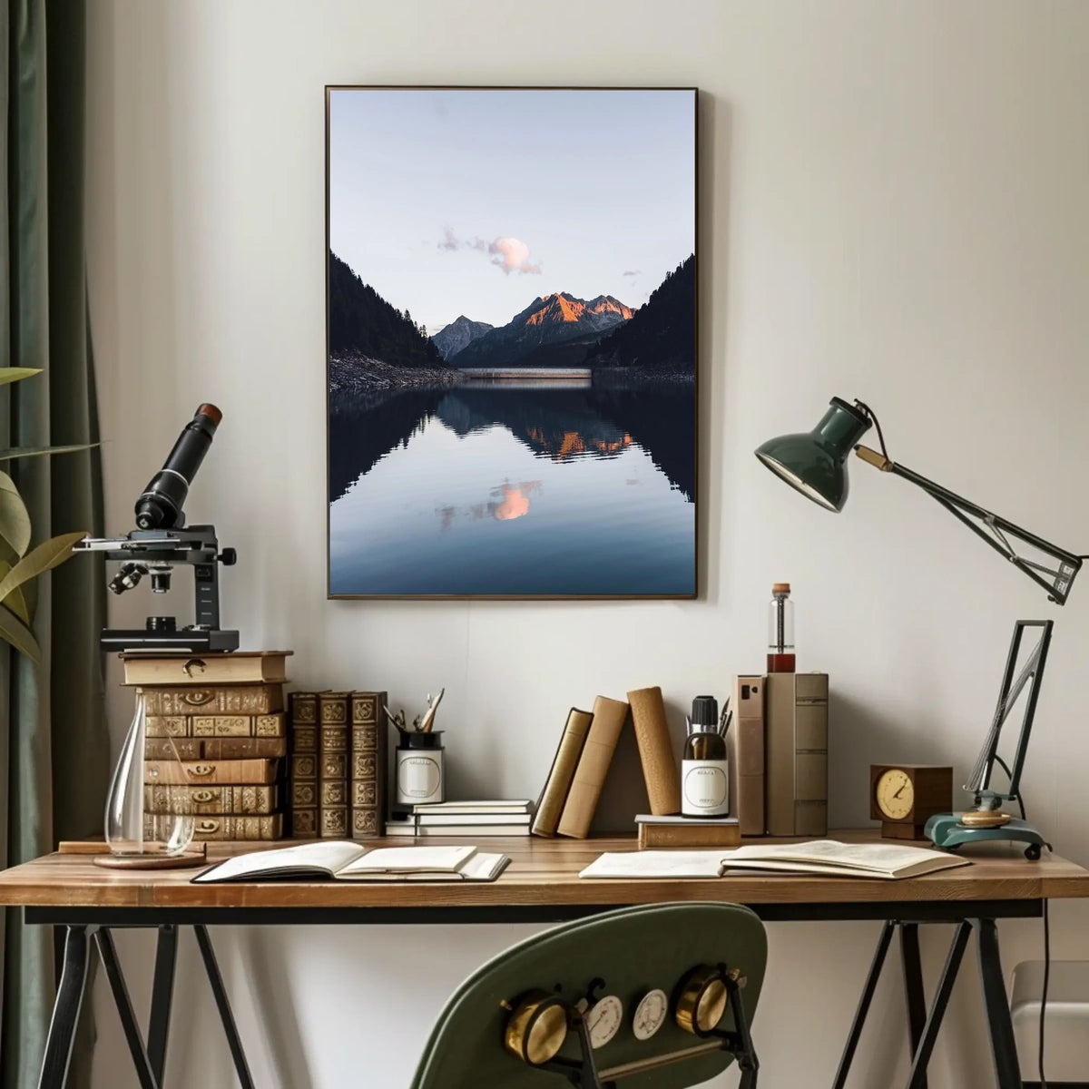 Serene Mountain Landscape at Dusk Photorealistic Poster