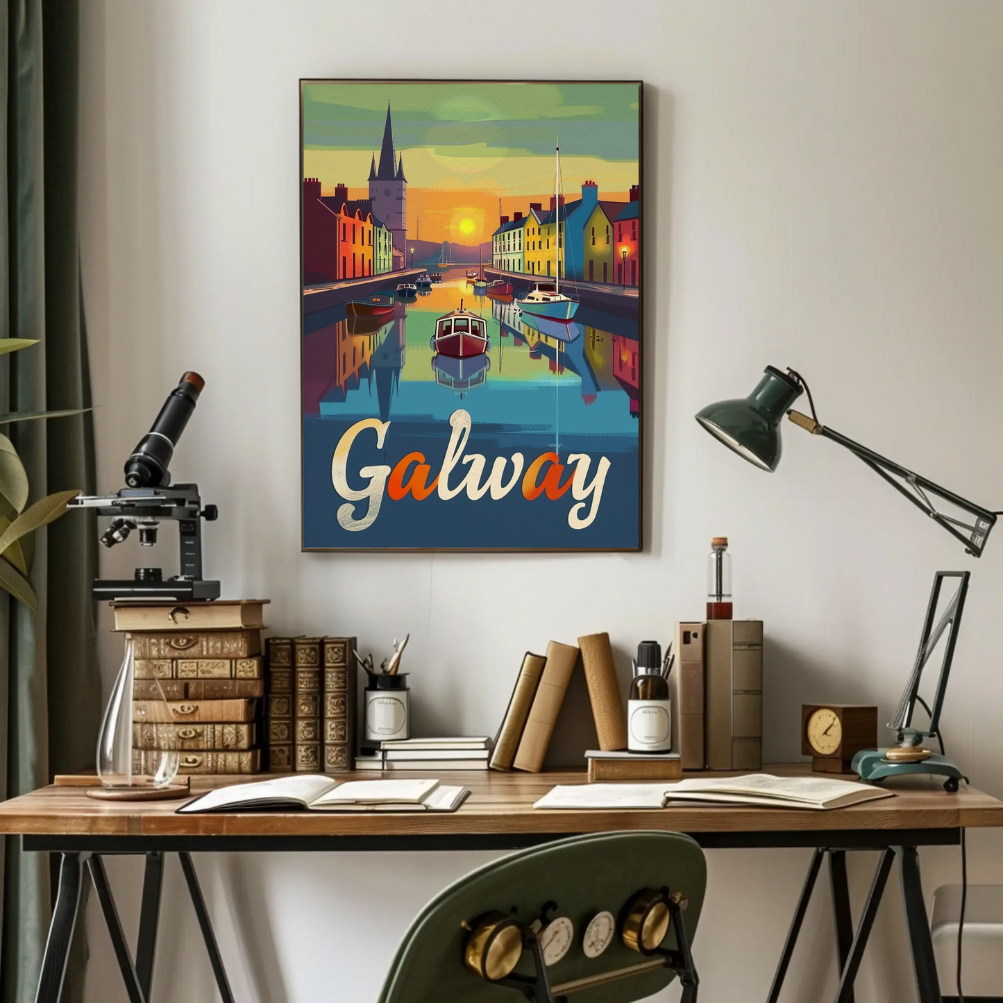 Sunset Reflections Galway Ireland Travel Poster