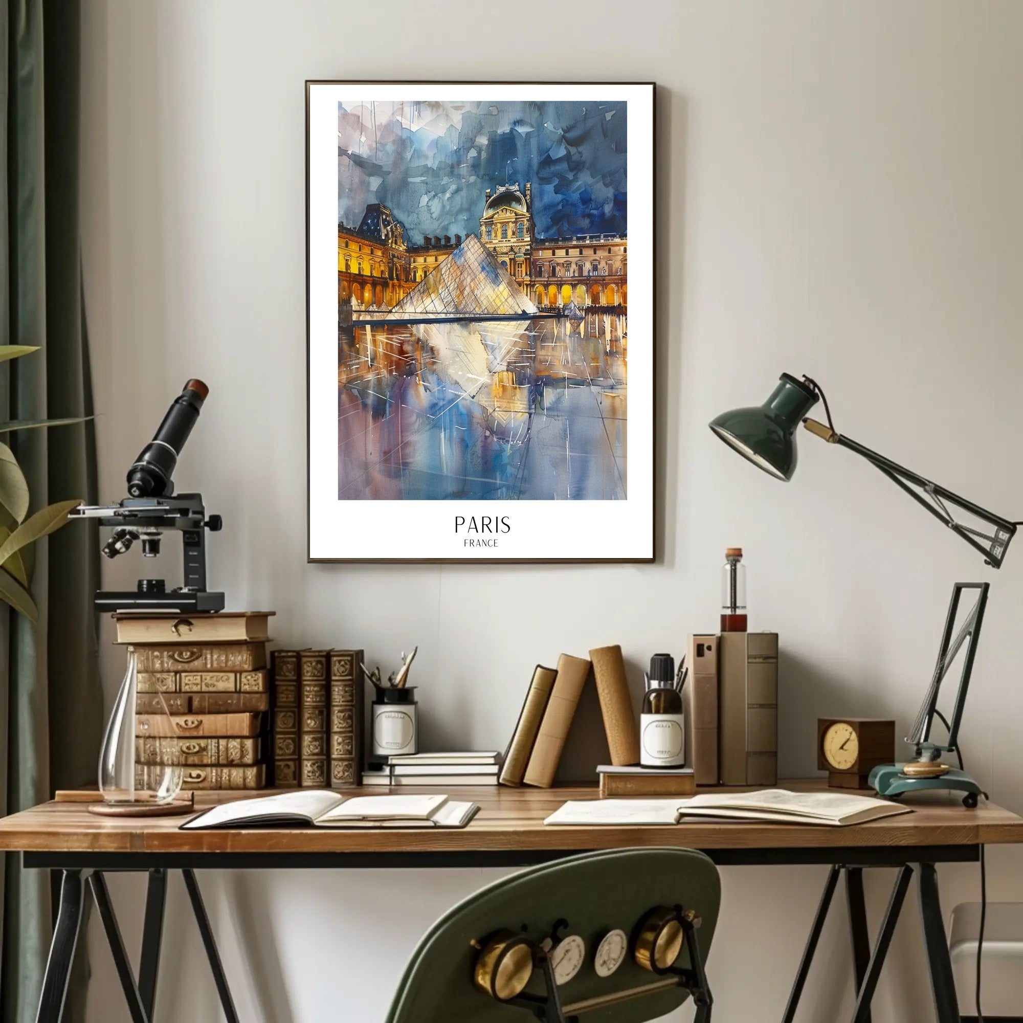 Louvre Pyramid at Night: Impressionistic Travel Poster PosterGoat