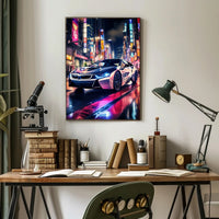 Futuristic Elegance on Neon Streets Poster PosterGoat