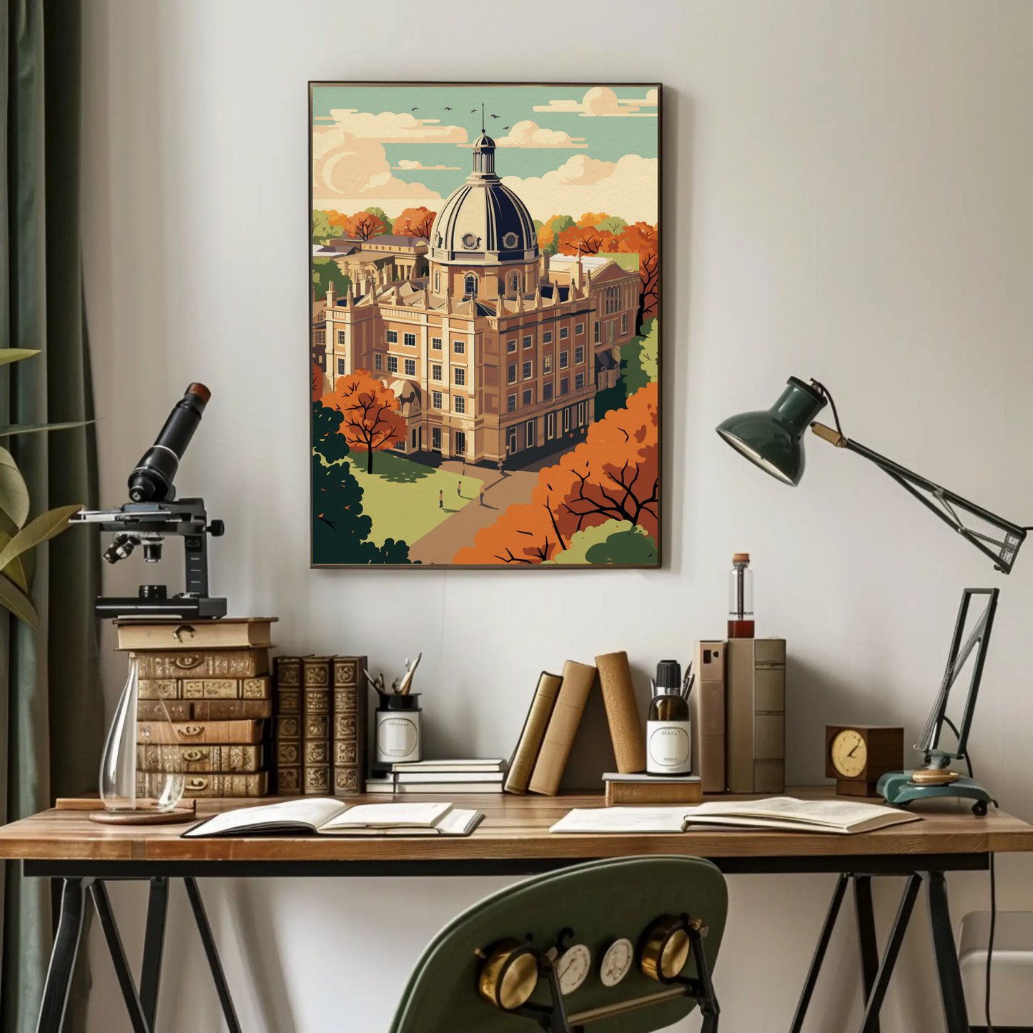 Oxford University England Autumn Historic Campus Travel Poster