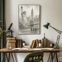 New York City Iconic Landmarks Poster Vintage Wall Art