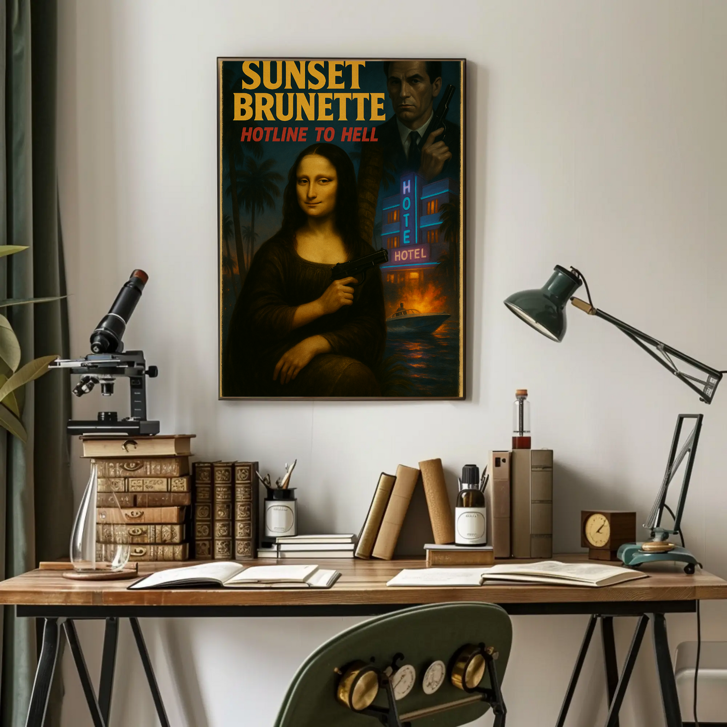 Sunset Brunette Mona Lisa Parody Noir Action Art Movie Poster